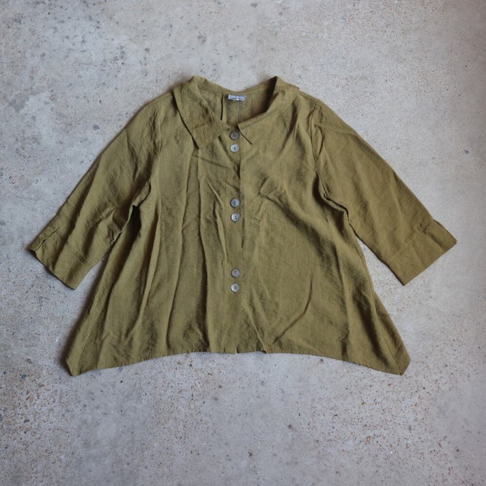 Niche by Nilgün Derman 100% Cotton Green Earthy Button-Front Top M Cottagecore